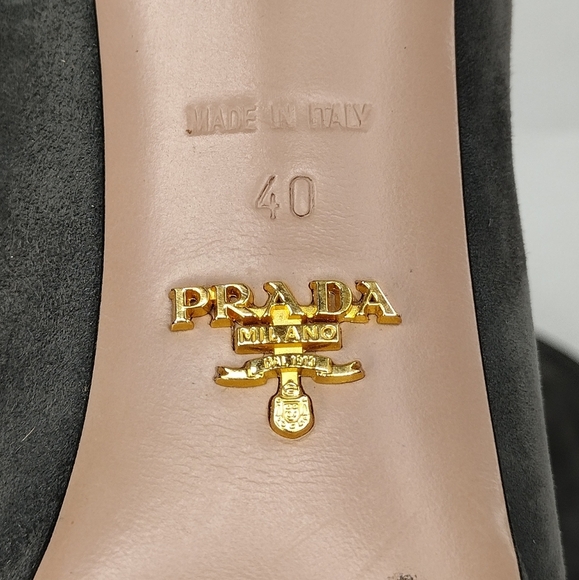 Prada Women's Gray Suede Open Toe High Slender Heel Slip On Heels Sz 10 - Picture 13 of 15